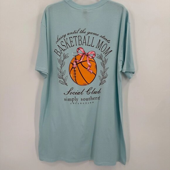 Simply Southern Short Sleeve T-Shirt sz 2XL Ice Blue Basketball Mom Tee NWT - Picture 1 of 5
